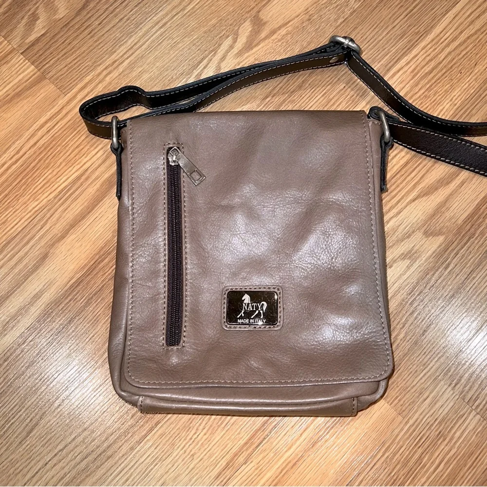 Leather‎ Naty Taupe Brown Crossbody Bag Made in Italy